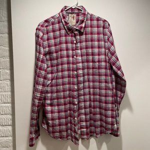 Relwen Red Plaid Striped Cotton Tech Button Front Shirt Mens Large